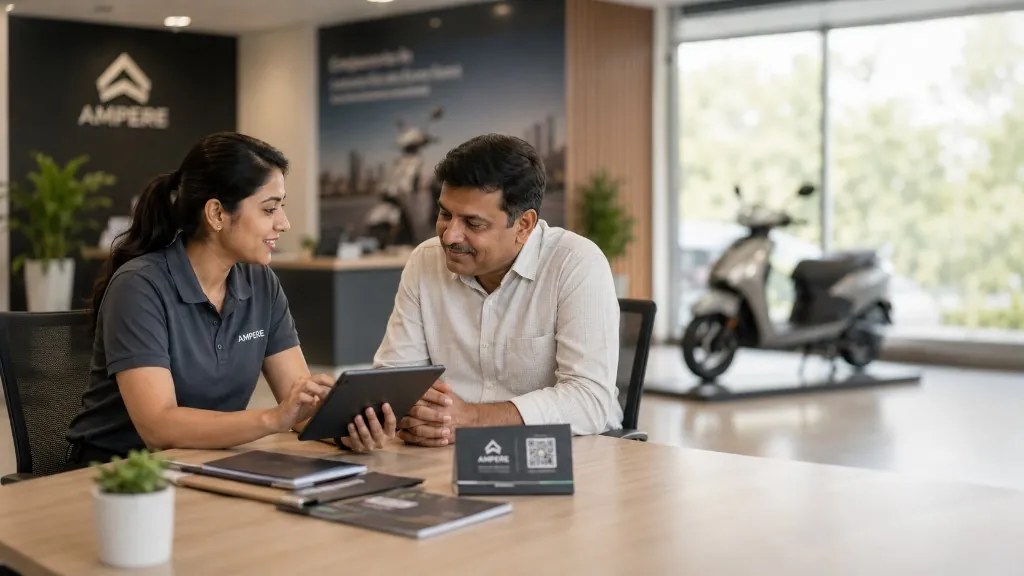 Advisor walking a customer through options on a tablet